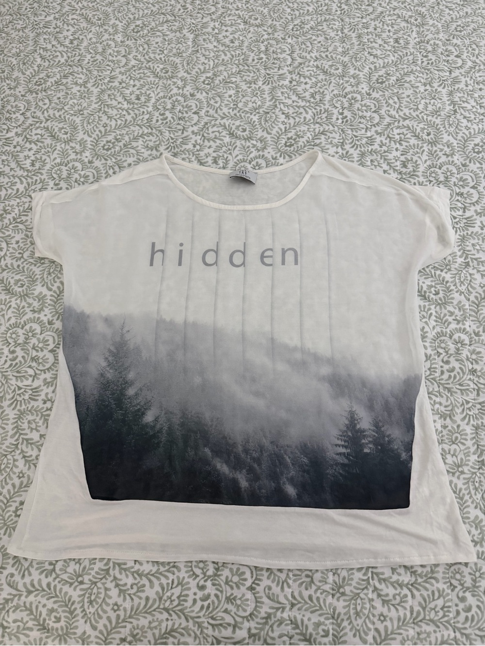 Zara TRF Forest Graphic Tee - White and Gray